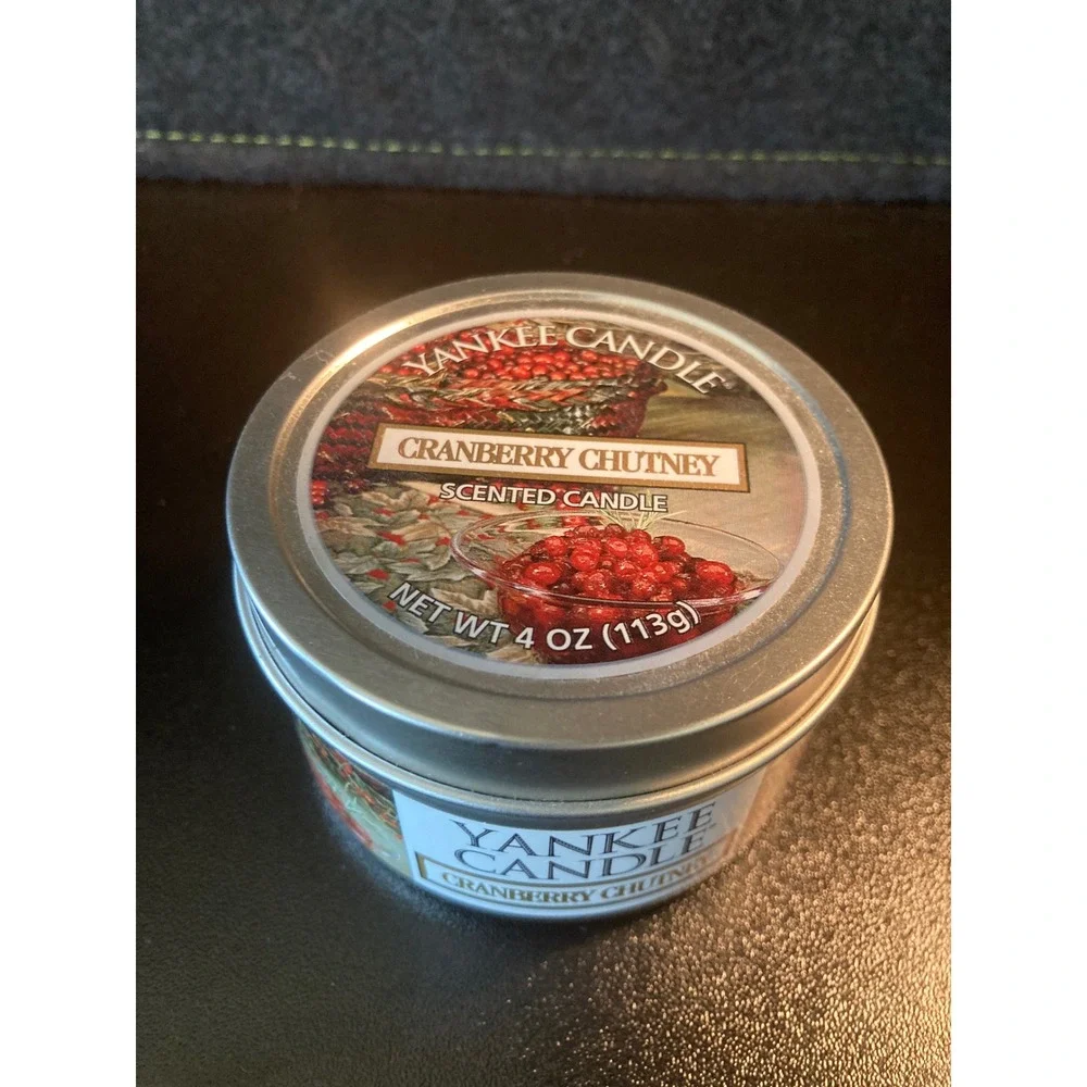 Yankee Candle Cranberry Chutney 4 oz Travel Tin Scented Candle‎ Red Wax Holiday